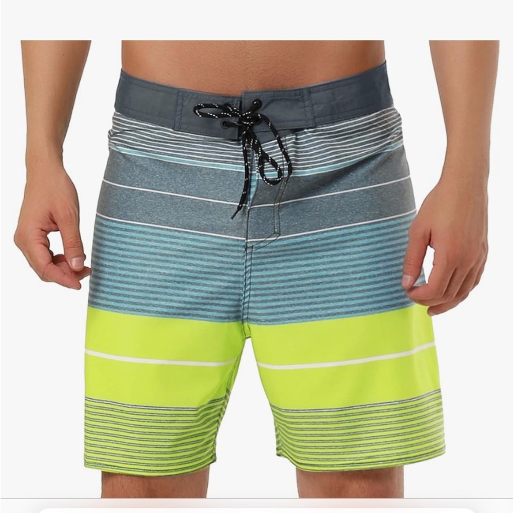 Lars Amadeus Men's Summer Printed Drawstring Color Block Swim Beach Shorts NWOT
